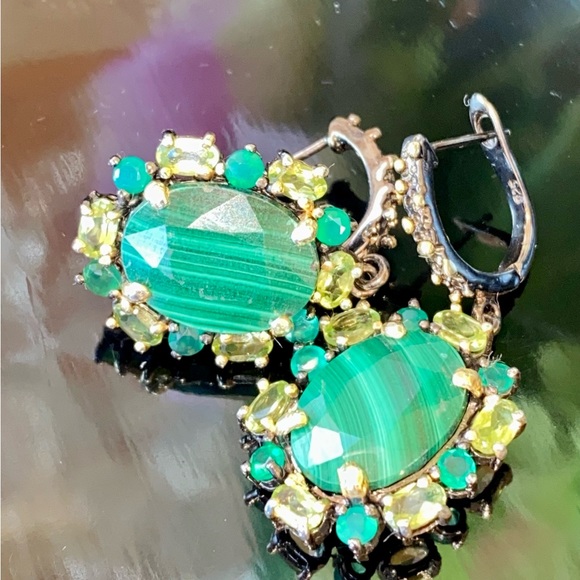 Royal Genuine Malachite Earrings with Gemstone Accents - Picture 7 of 14